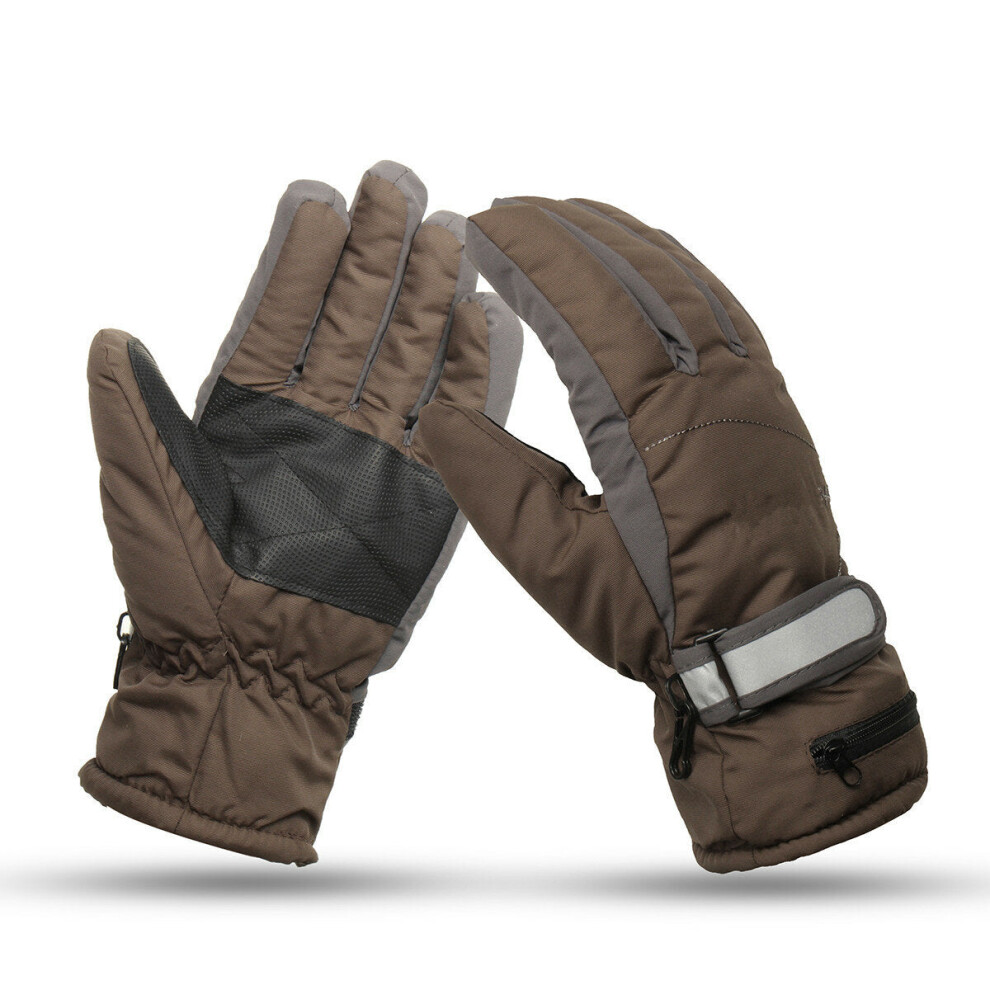 (Khaki, L) 2000mAh Battery Heated Gloves Motorcycle Hunting Winter Warmer Racing Skiing