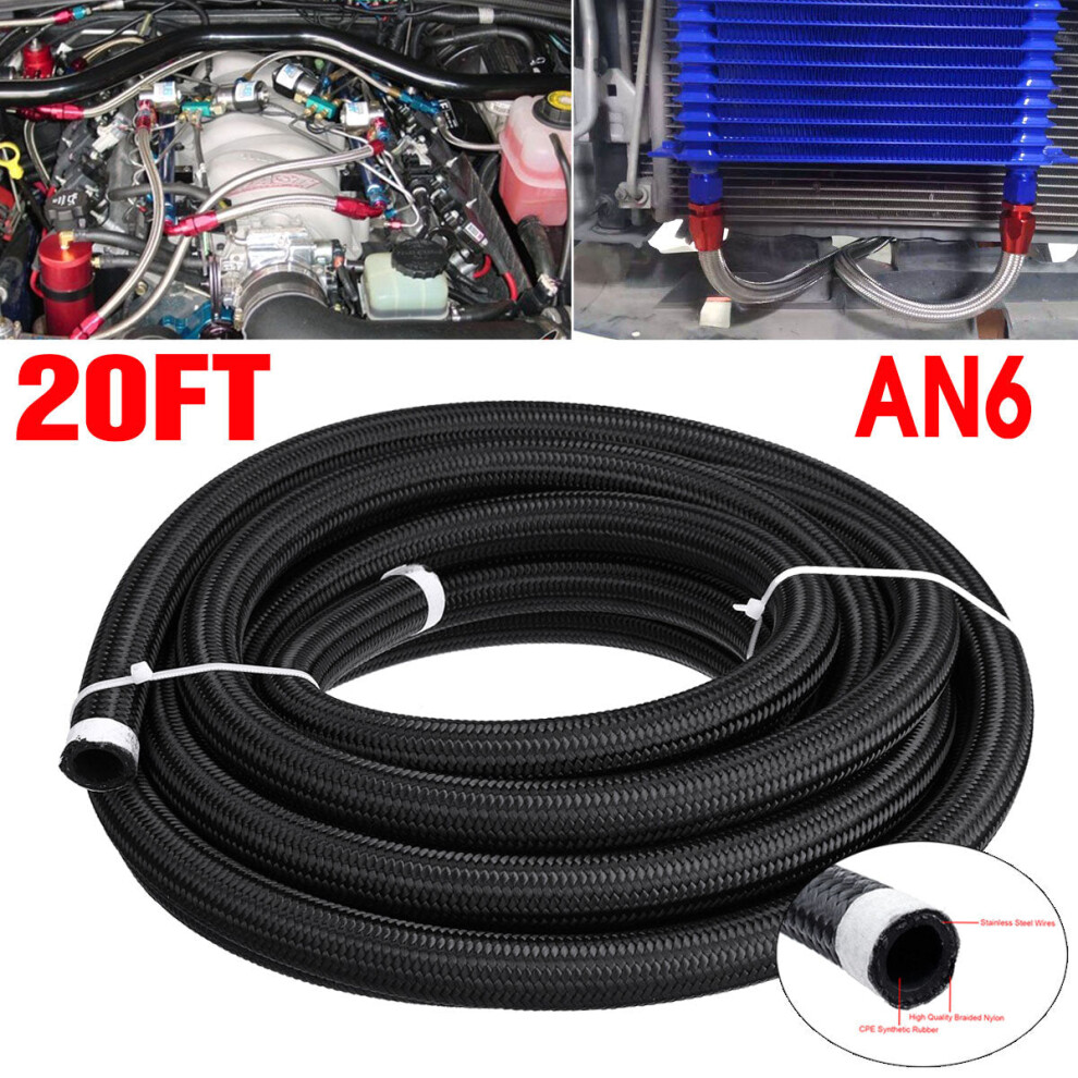 (AN6) 20FT AN4 AN6 AN8 AN10 Fuel Hose Oil Gas Line Pipe PTFE Nylon Stainless Steel Hose