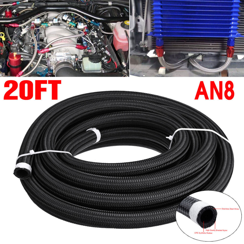 (AN8) 20FT AN4 AN6 AN8 AN10 Fuel Hose Oil Gas Line Pipe PTFE Nylon Stainless Steel Hose