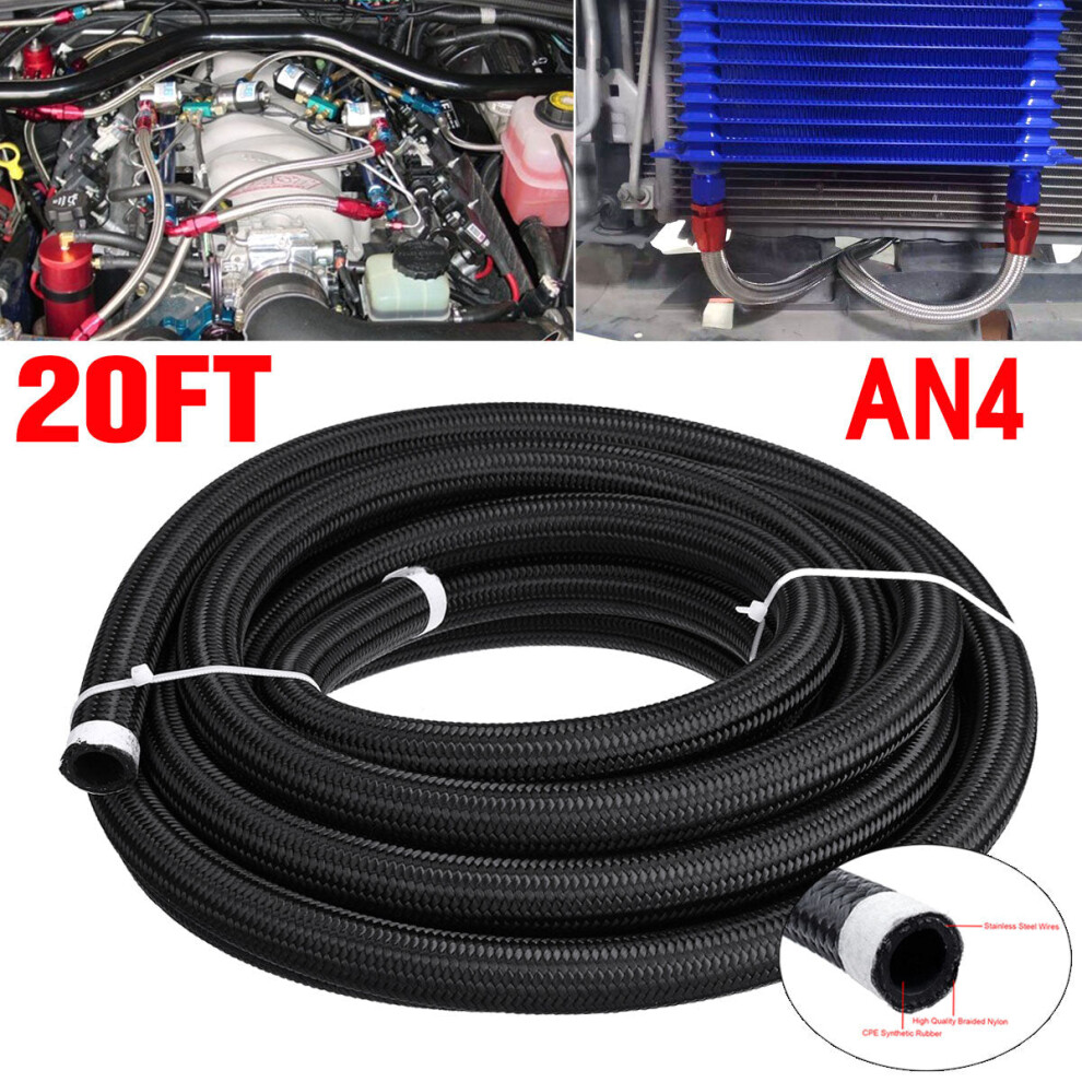 (AN4) 20FT AN4 AN6 AN8 AN10 Fuel Hose Oil Gas Line Pipe PTFE Nylon Stainless Steel Hose