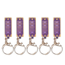 (Purple) 5 PCS 4 Hole 8 Tone Mini Harmonica Keychain Key Rings For Toy Gift Musical Instrument