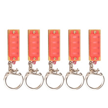 (Pink) 5 PCS 4 Hole 8 Tone Mini Harmonica Keychain Key Rings For Toy Gift Musical Instrument