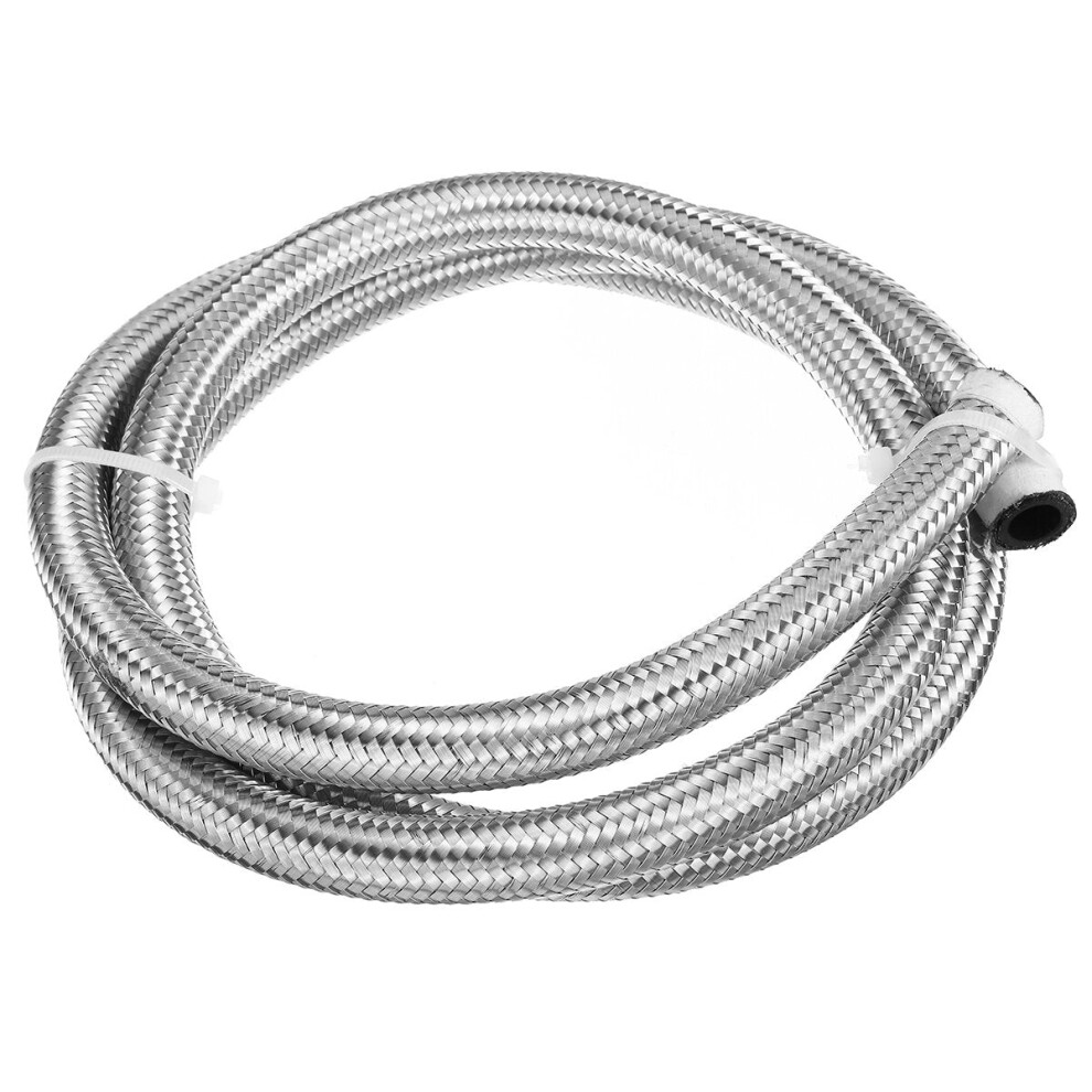 (AN6) 5FT AN4 AN6 AN8 AN10 Fuel Hose Oil Gas Line Pipe Stainless Steel Braided Silver