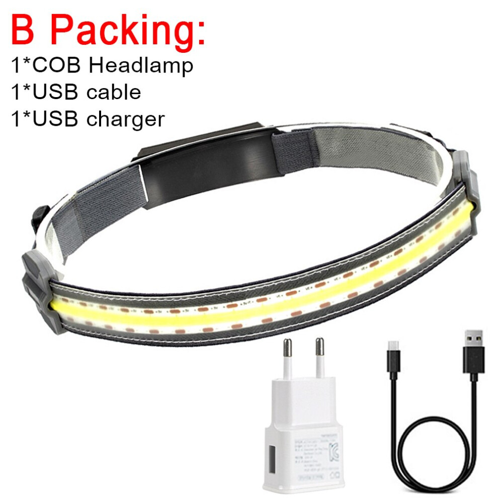 (B Set) COB Led Headlamp Built-in Battery Rechargeable Headlight Head Waterproof Lamp White & Red Lighting for Camping Working