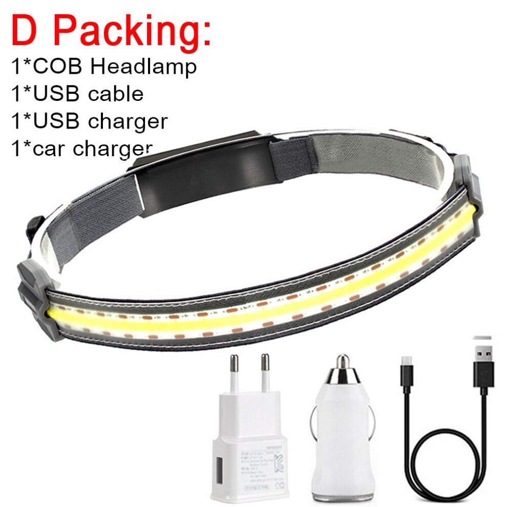 (D Set) COB Led Headlamp Built-in Battery Rechargeable Headlight Head Waterproof Lamp White & Red Lighting for Camping Working