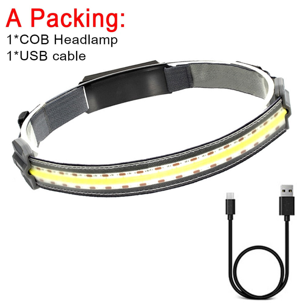 (Standard) COB Led Headlamp Built-in Battery Rechargeable Headlight Head Waterproof Lamp White & Red Lighting for Camping Working