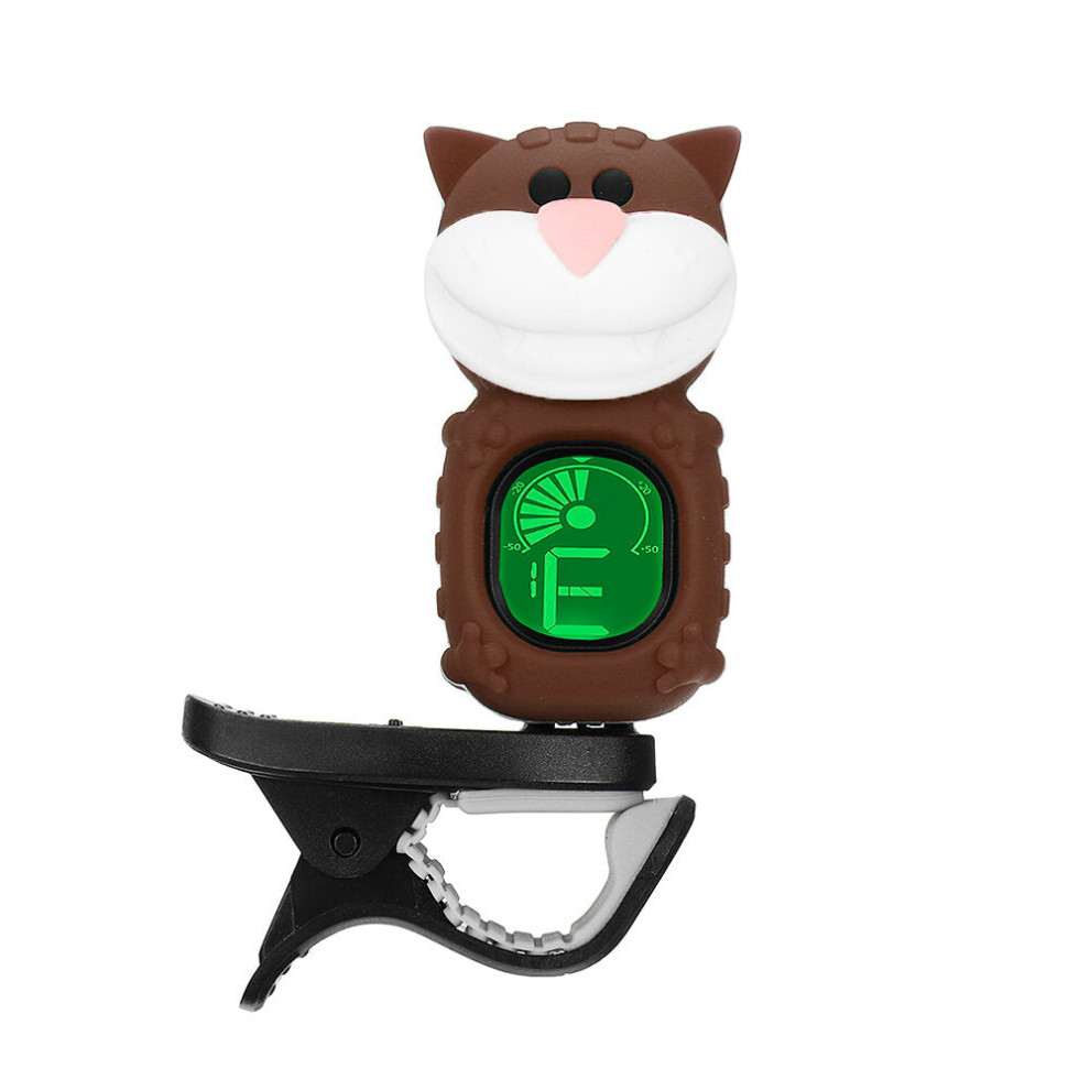 (Brown) Cartoon Big Facee Cat Tuner 12 Equal Temperament Guitar Bass Ukelele Violin Tuner