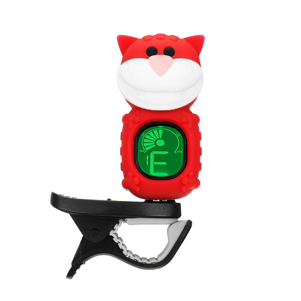 (Red) Cartoon Big Facee Cat Tuner 12 Equal Temperament Guitar Bass Ukelele Violin Tuner