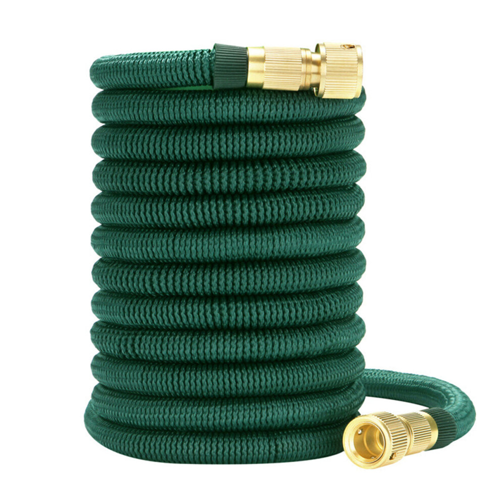 (50FT) Dark Green Expandable Flexible Water Hoses Telescopic Pipe Full Copper Connector for Car Wash Tool