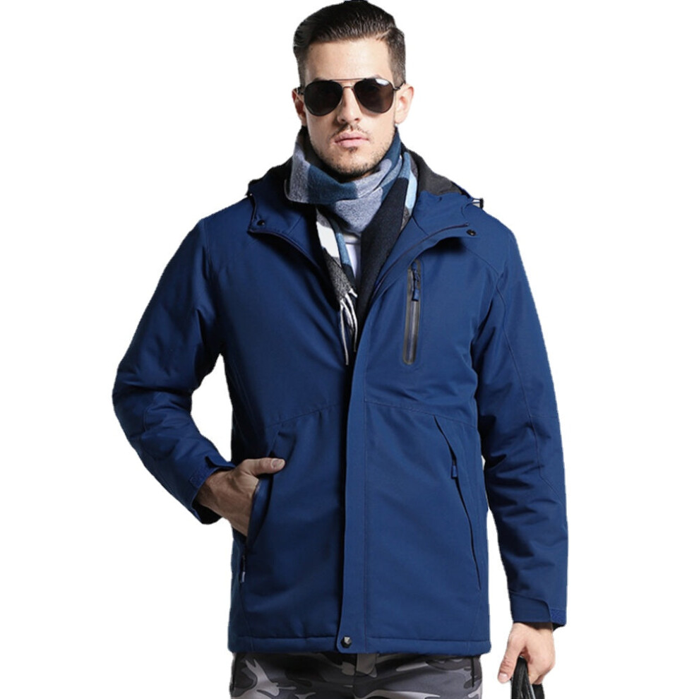 (2XL, Blue-Men) Electric Heated Jackets Constant Temperature USB Heating Clothes Winter Thicken Windproof Warm Hooded Coats