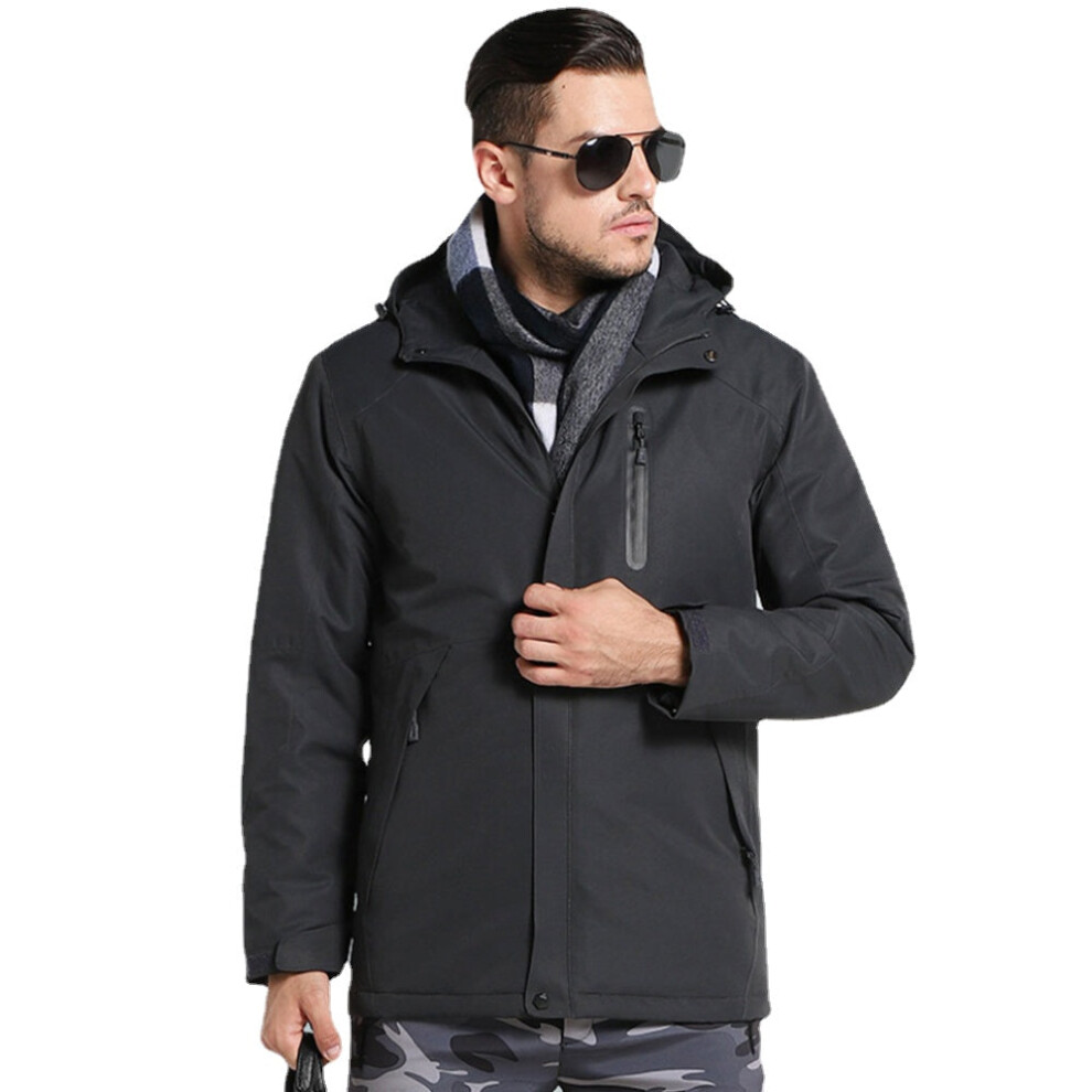 (XL, Grey-Men) Electric Heated Jackets Constant Temperature USB Heating Clothes Winter Thicken Windproof Warm Hooded Coats