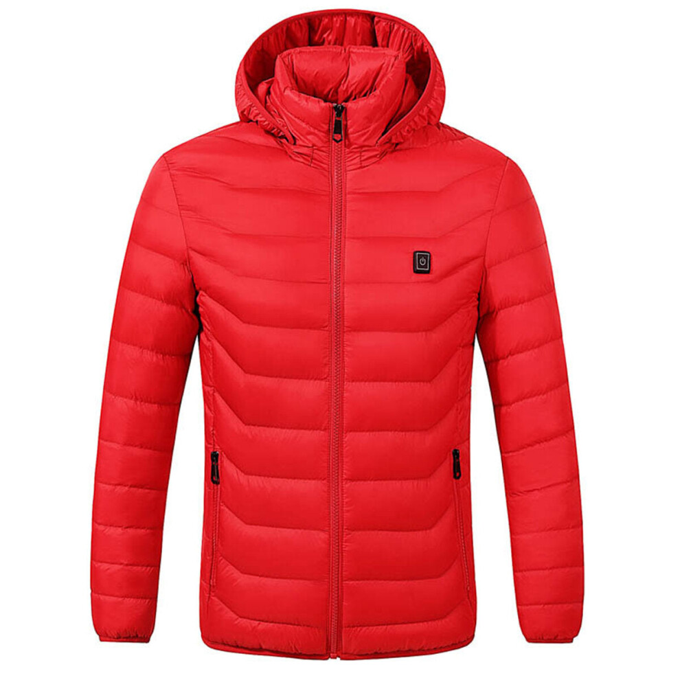 (Red, S) Electric Heating USB Abdomen Back Intelligent Winter Hooded Heated Coat Jacket Temperature Control