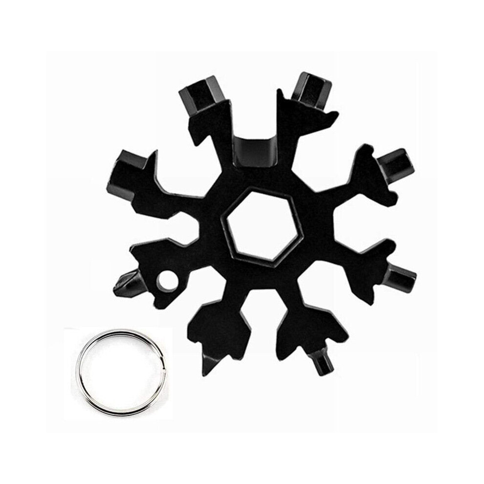 (Black) Multifunctional EDC Octagonal Snowflake Wrenches Multi Purpose Octagonal Snowflake Wrench