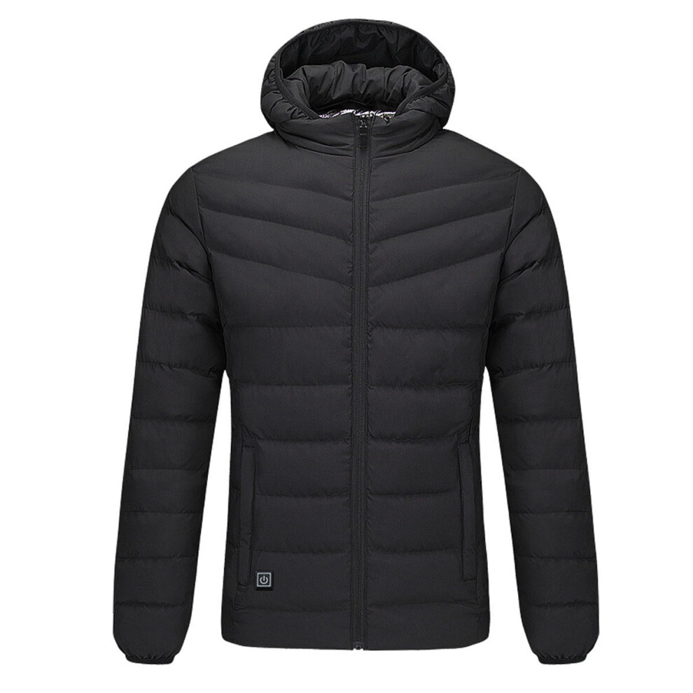 (XL) Mens USB Heated Warm Back Hooded Winter Jacket Motorcycle Skiing Riding Coat