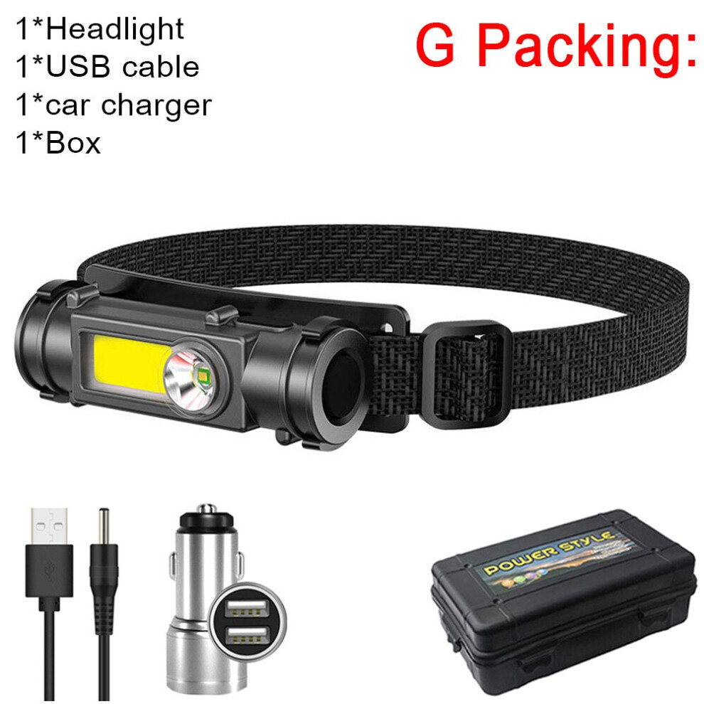 (G Packing) Portable Mini Powerful LED Headlamp XPE+COB USB Rechargeable Headlight Built-in Battery Waterproof Head Torch Head Lamp