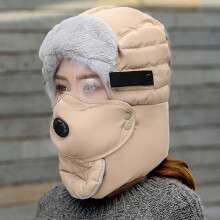 (Khaki) Winter Men Original Design Warm Hat Women Waterproof Hood Hat With Windproof Glasses Face Mask Ear Muffers