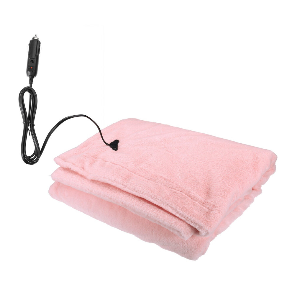 (Pink) 145x100cm 24V Car Electric Blanket Heated Fleece Travel Throw Fleece Cosy Warm Winter