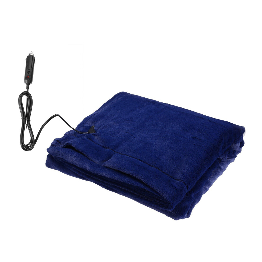 (Blue) 145x100cm 24V Car Electric Blanket Heated Fleece Travel Throw Fleece Cosy Warm Winter