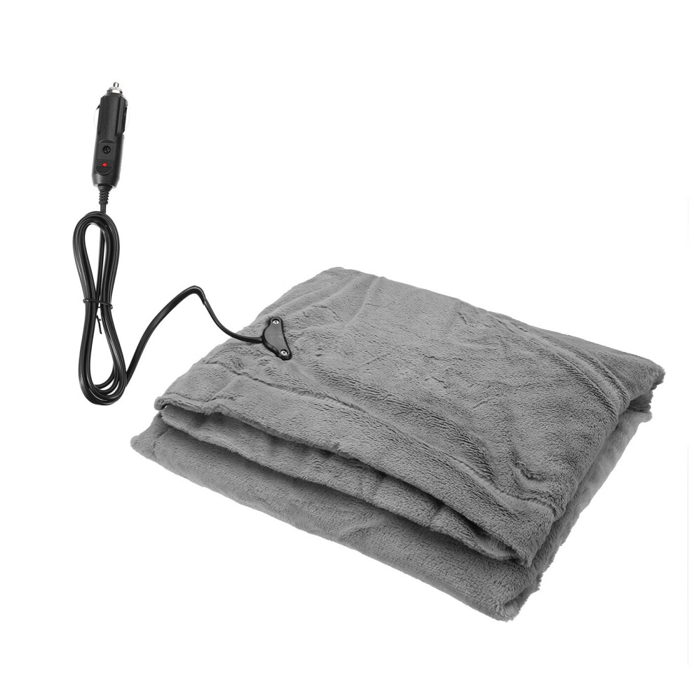 (Grey) 145x100cm 24V Car Electric Blanket Heated Fleece Travel Throw Fleece Cosy Warm Winter