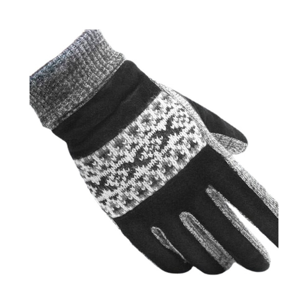 (Black Gray) Thickening Warm Leather Gloves Touch Screen For Motorcycle Cycling Skiing Skateboard Men