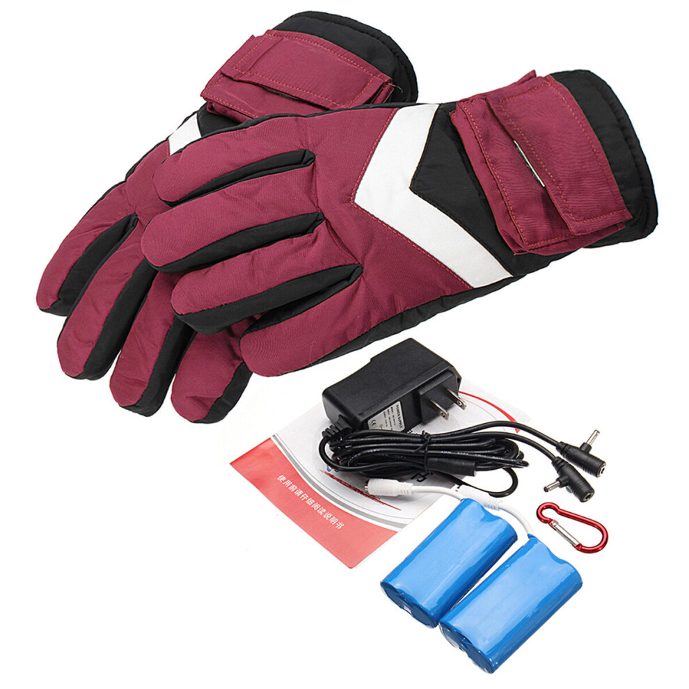 (Red) 2800mah Waterproof Battery Thermal Heated Gloves For Motorcycle Racing Winter Warmer