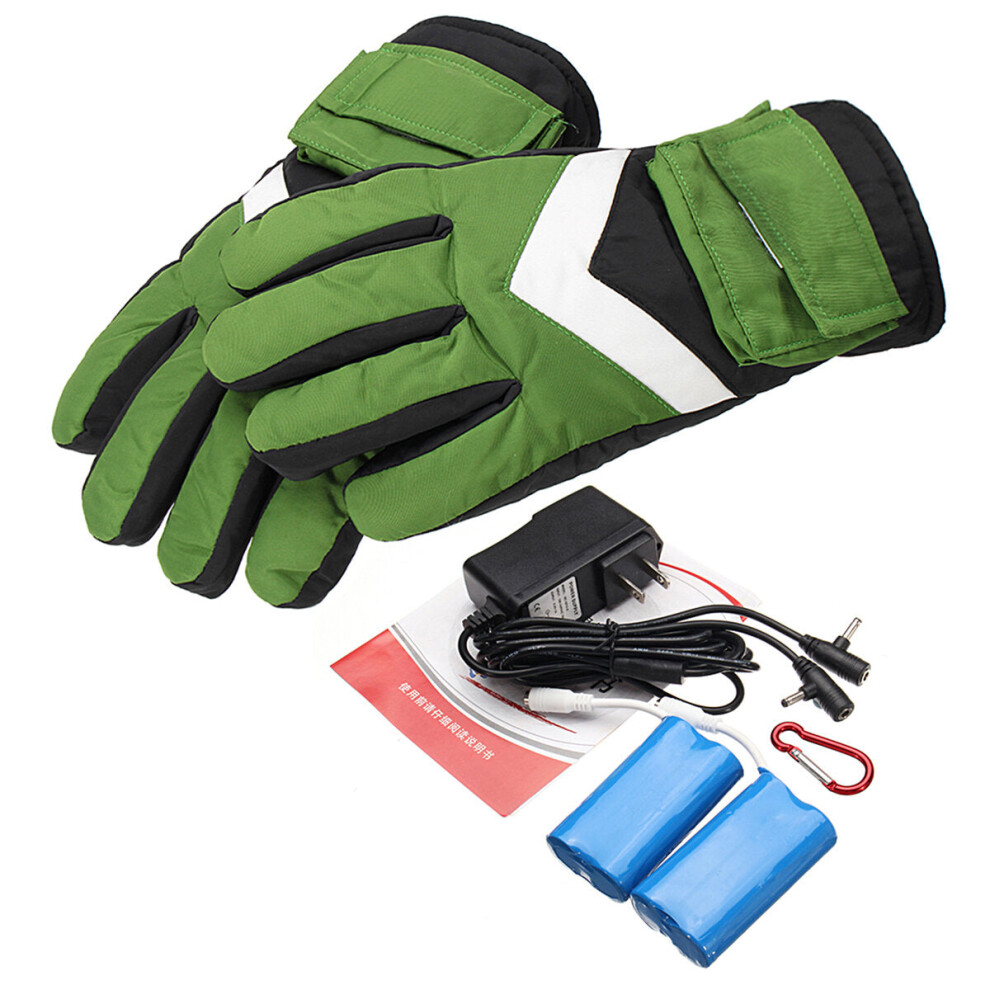 (Green) 2800mah Waterproof Battery Thermal Heated Gloves For Motorcycle Racing Winter Warmer