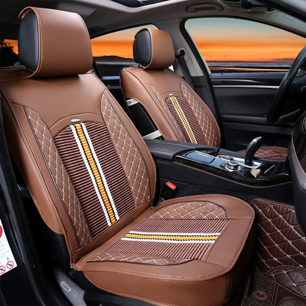 (Coffee) 1Pc Deluxe Pu Leather Auto Car Seat Cover Full Front Cushion Universal 1138392343586