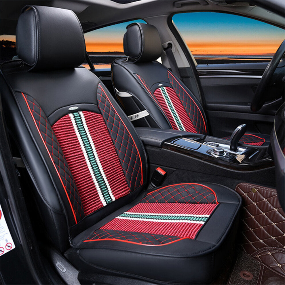 (Red) 1PC Deluxe PU Leather Auto Car Seat Cover Full Front Cushion Universal