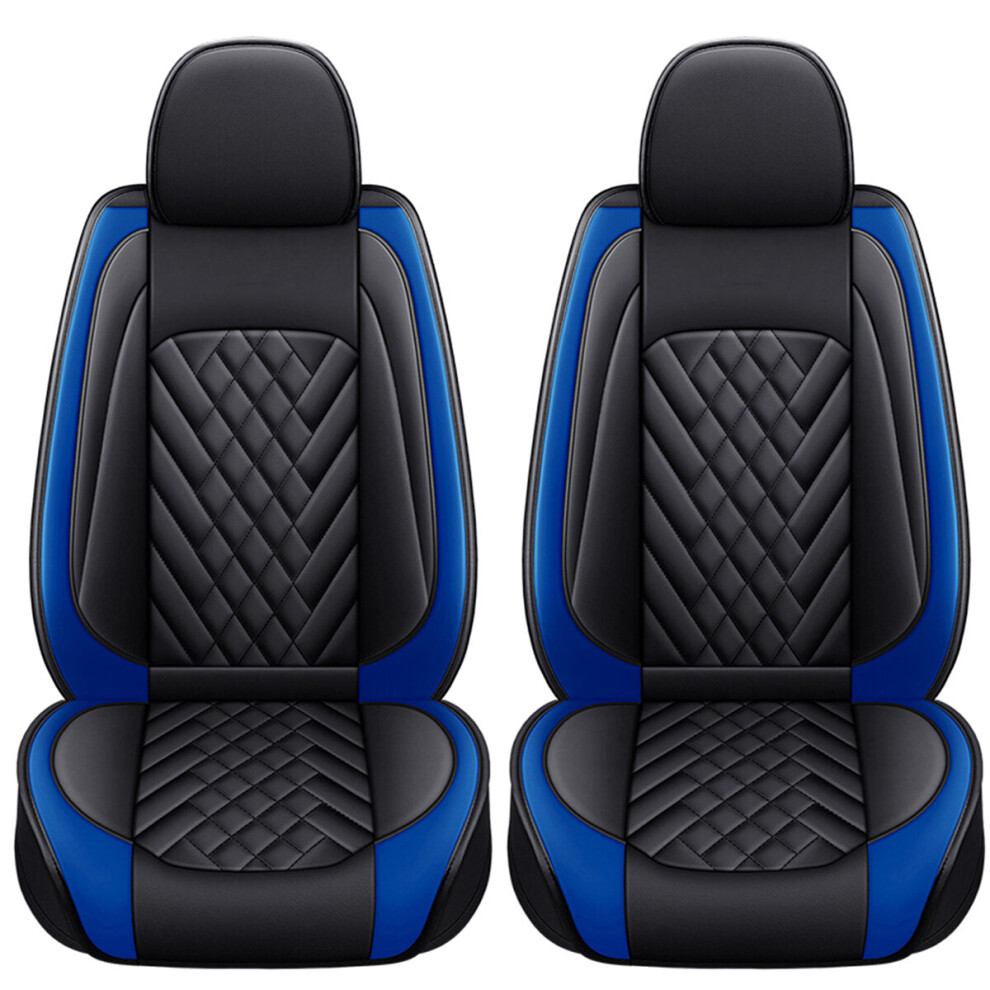 (Black & Light Blue) 11pcs Universal 5 Seater Car Seat Covers Seat Cushion PU Leather Non-slip Protector Mat