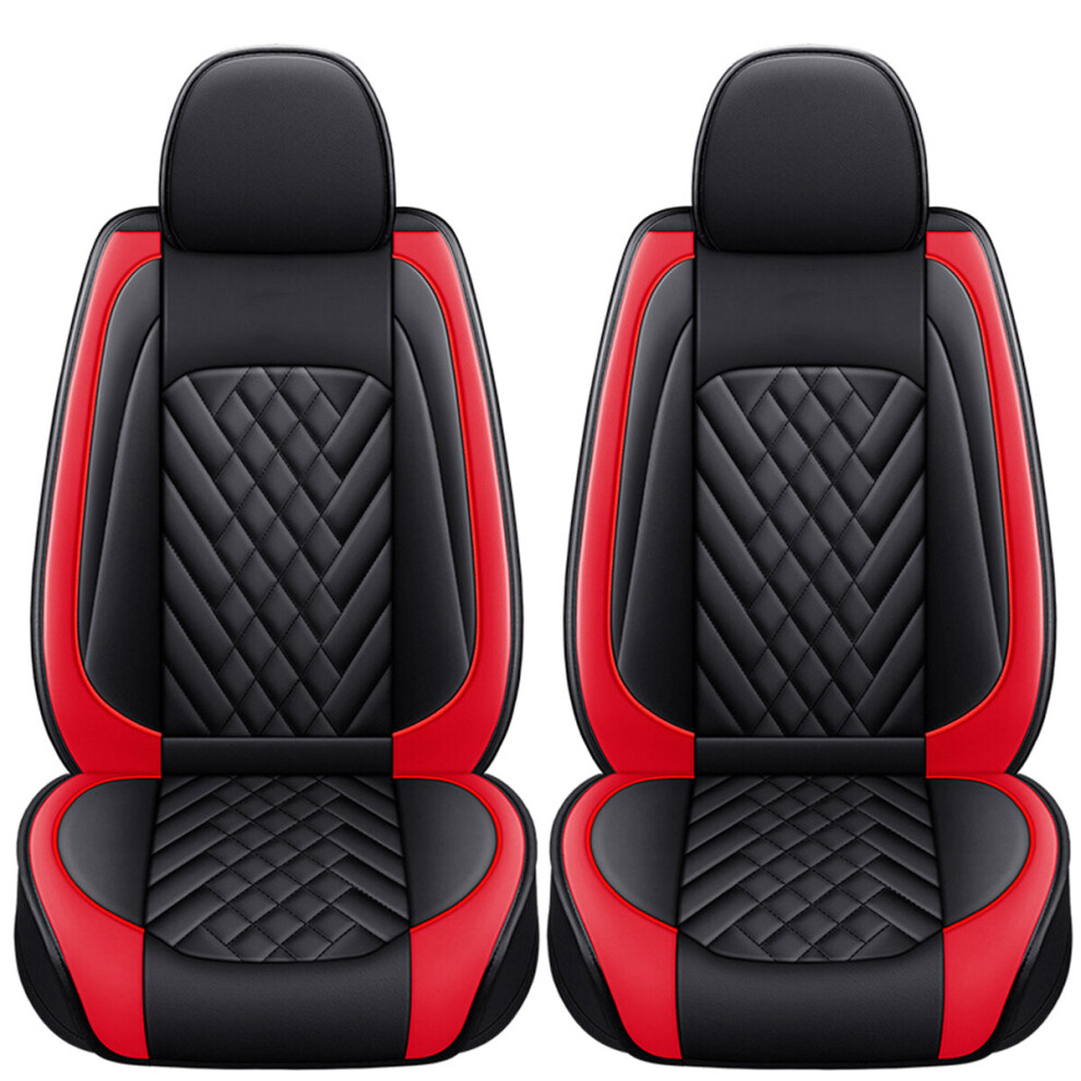 (Black & Red) 11pcs Universal 5 Seater Car Seat Covers Seat Cushion PU Leather Non-slip Protector Mat