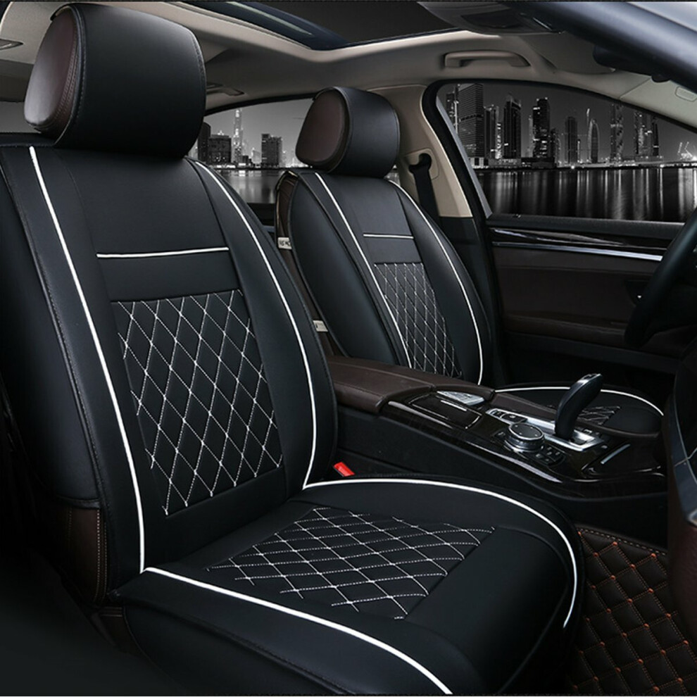 ( & White) 1Psc Pu Leather Car Full Surround Seat Cover Cushion Protector Set Universal For 5 Seats Car Black/White 1138392343395