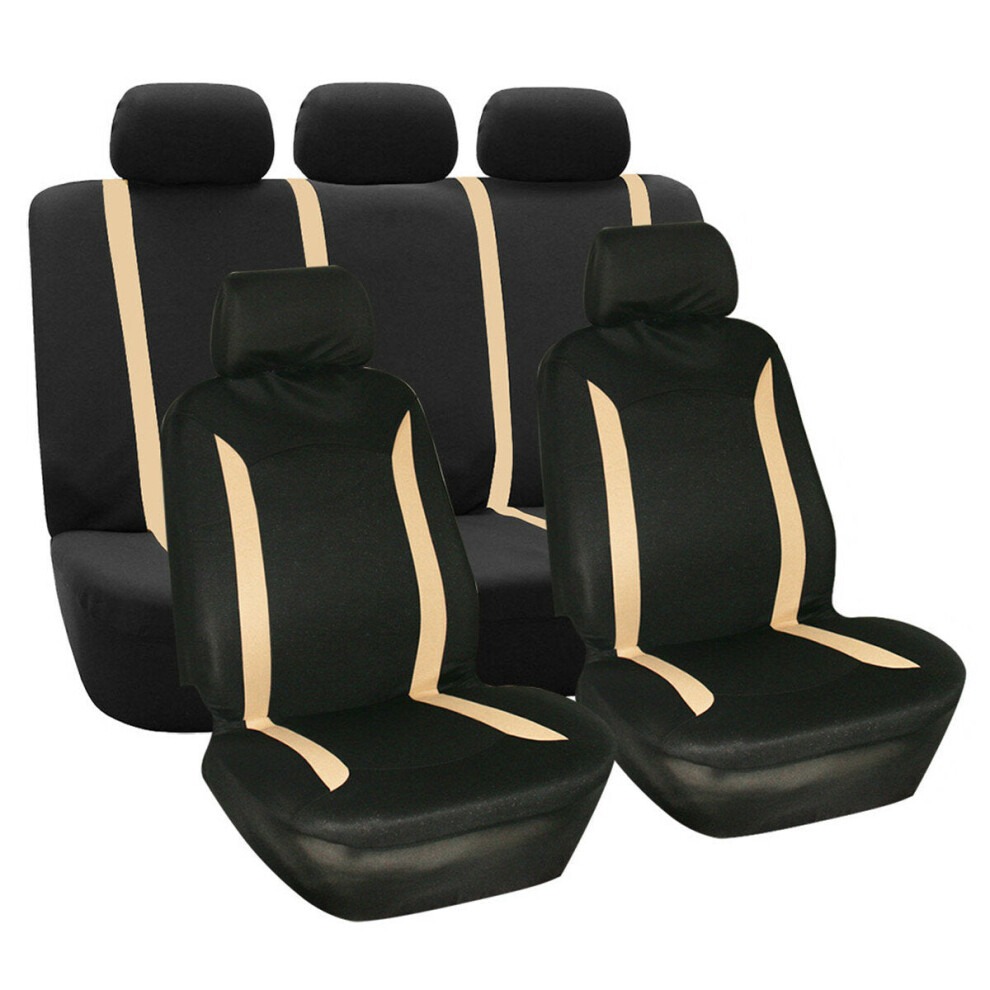 (Beige Black - 9 Pcs) 4/9PCS Universal Protectors Full Set Auto Seat Covers Pad For Car Truck SUV