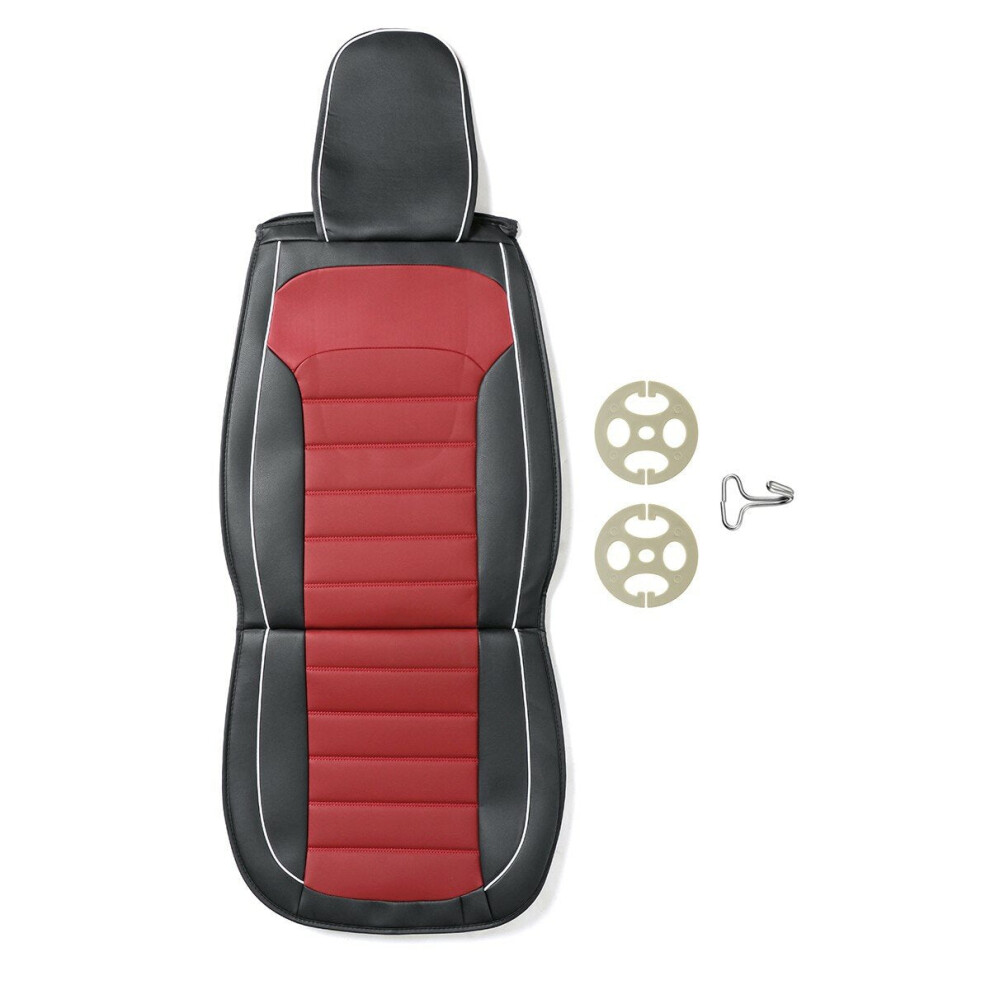 (Red) 1Pc Front Car 5/7 Seat Cover Waterproof Dustproof PU Leather Protector Mat Pad