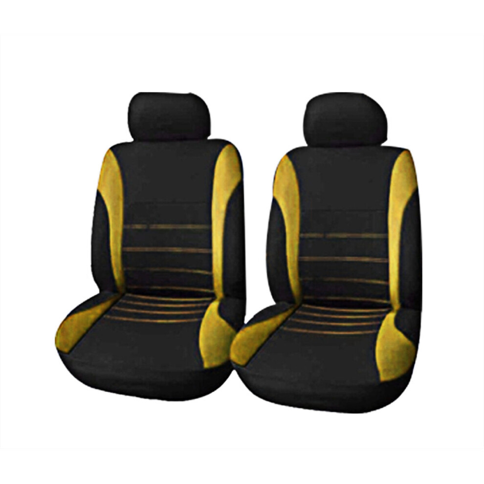 (Yellow) 4 Pack Universal Car Seat Cover Set Front Rear Head Rests Full Set Auto Cover