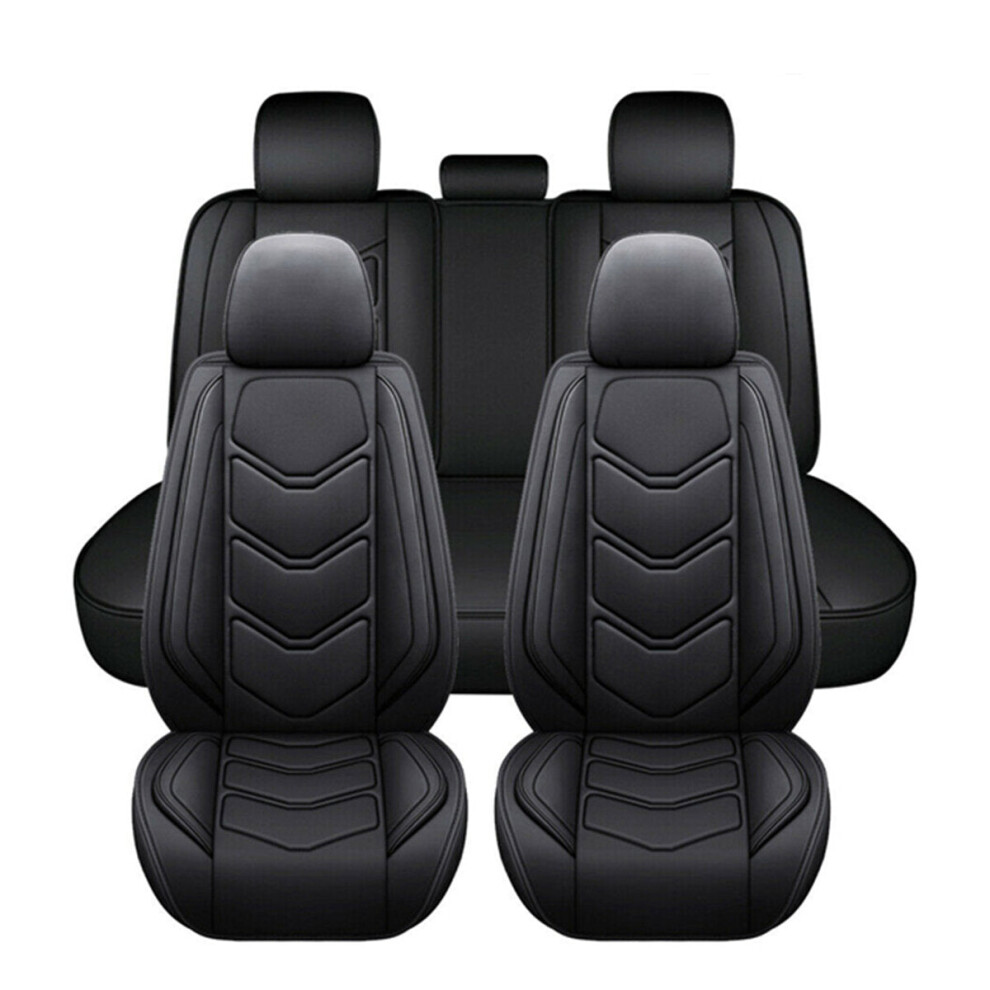 (Black) 1/5 Pcs Seats Universal Car Seat Cover 3D Full Set PU Leather Front Rear Protector