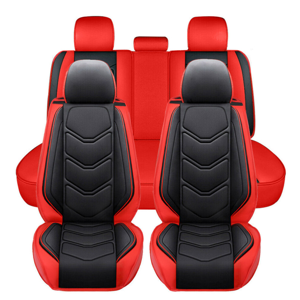 (Black/Red) 1/5 Pcs Seats Universal Car Seat Cover 3D Full Set PU Leather Front Rear Protector