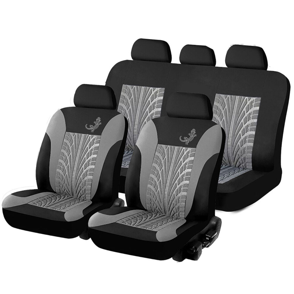 (, 9 Pcs) 4Pcs/9Pcs Car Front Seat Cover Fabric Cases Protector With Tire Track Detail Styling For Seats Grey 1138392356548
