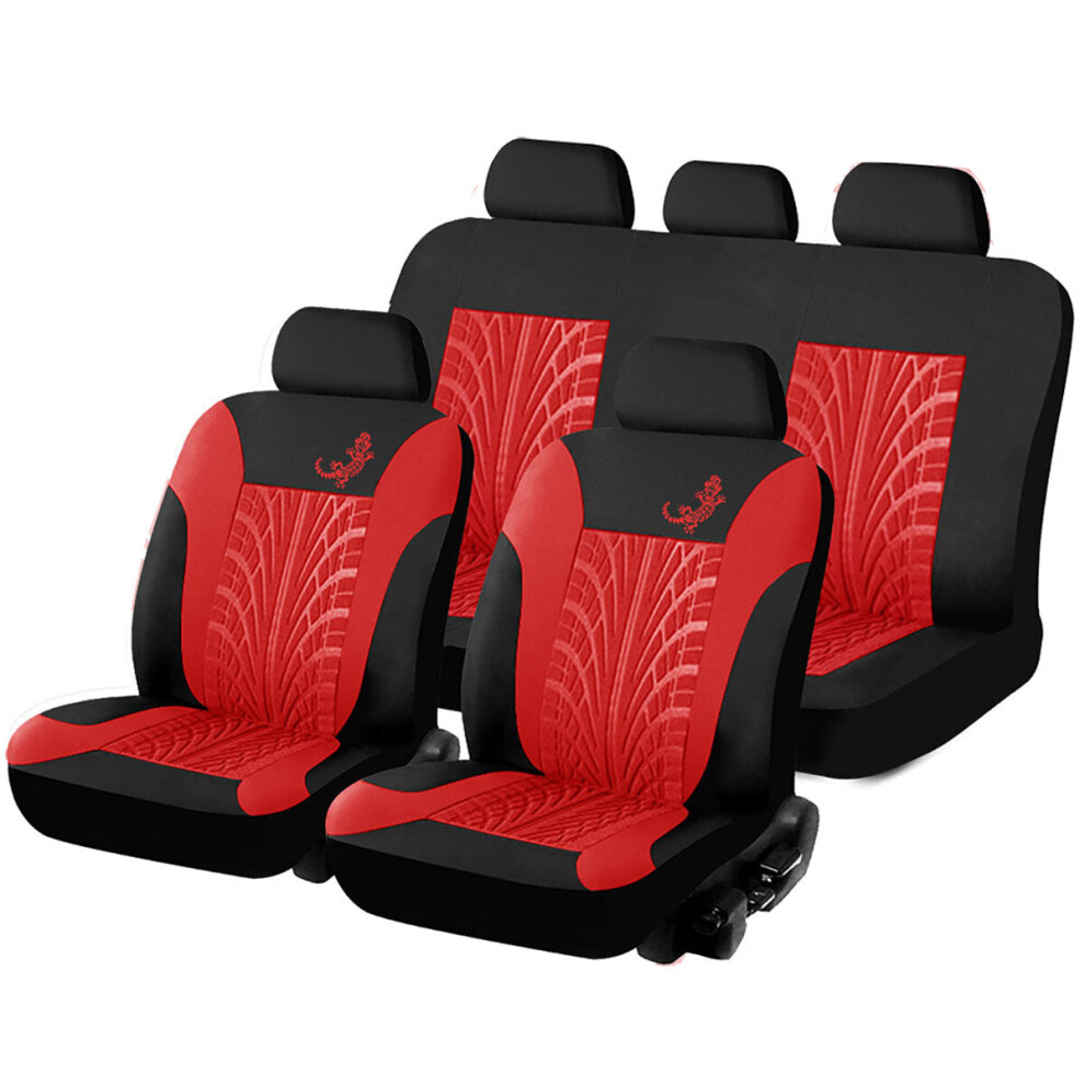 (, 9 Pcs) 4Pcs/9Pcs Car Front Seat Cover Fabric Cases Protector With Tire Track Detail Styling For Seats Red 1138392356562