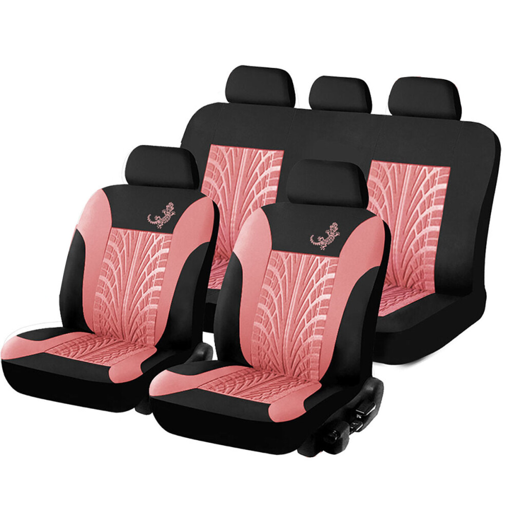 (, 9 Pcs) 4Pcs/9Pcs Car Front Seat Cover Fabric Cases Protector With Tire Track Detail Styling For Seats Pink 1138392356586