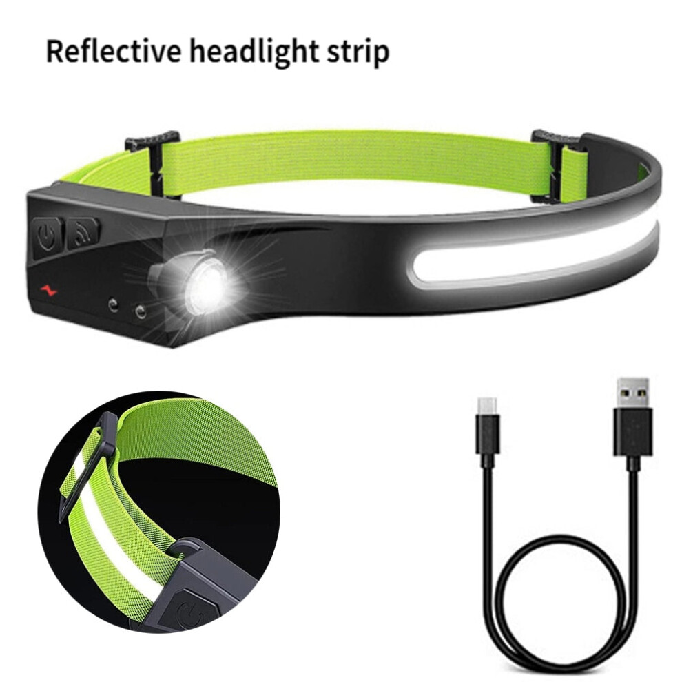 (Package C, US) COB LED Headlamp Sensor Headlight with Built-in Battery Flashlight USB Rechargeable Head Lamp Torch 5 Lighting Modes Work Light