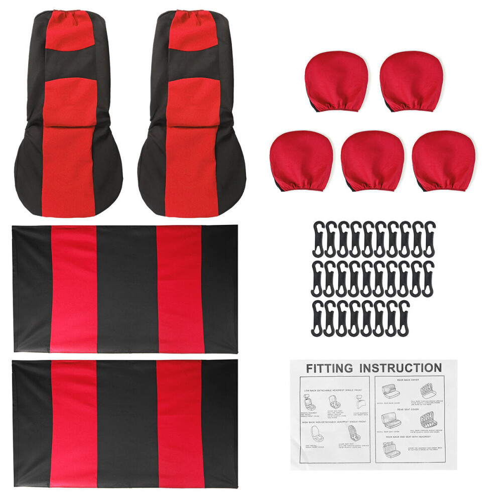 (Red - 9 Pcs) 2/4/9PCS Front Back Row Full Car Seat Cover Seat Protection Car Accessories