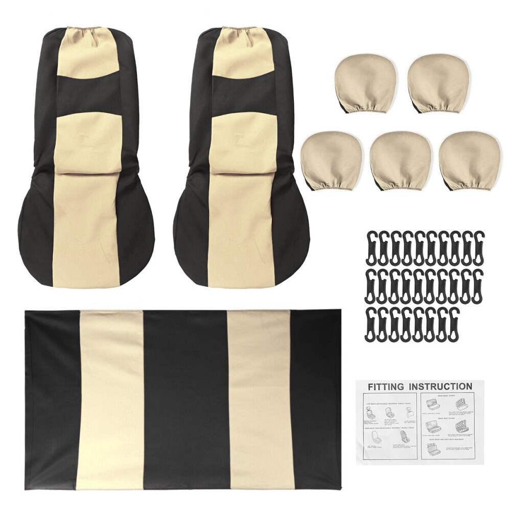 (Beige - 9 Pcs) 2/4/9PCS Front Back Row Full Car Seat Cover Seat Protection Car Accessories