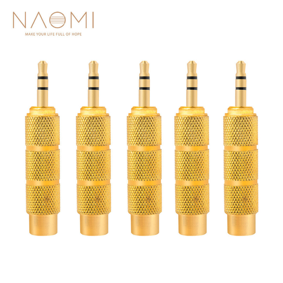 5Pcs/ 1Set Golden Metal 6.5mm Male To 3.5mm Female Audio Adapter Stereo AUX Converter Amplifier