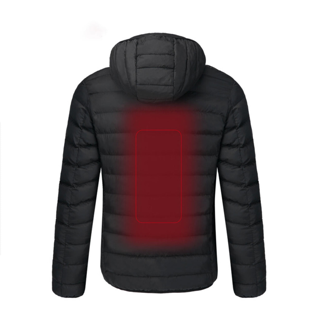 (S) Mens USB Heated Warm Back Cervical Spine Hooded Winter Jacket Motorcycle Skiing Riding Coat