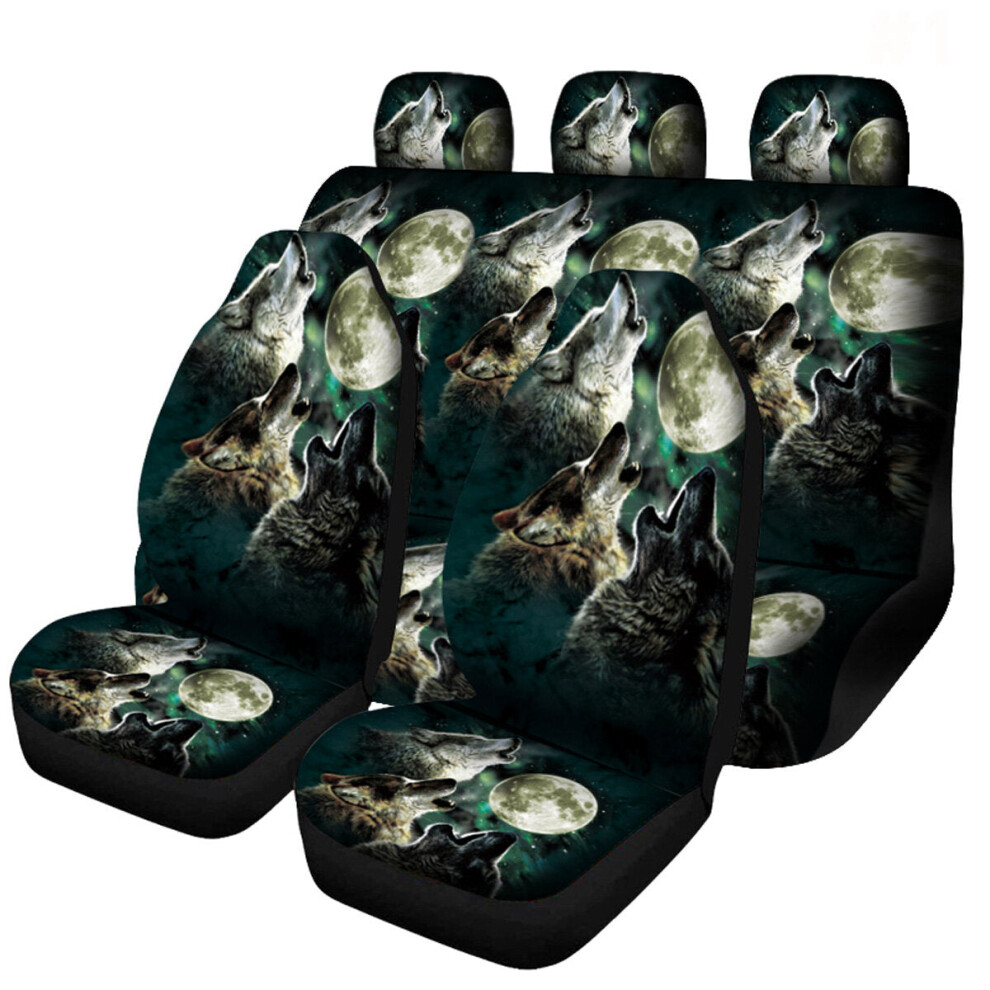 (#3) 7Pcs Wolf Print Car Auto Front Seat Cover Protector Universal Fit For Suv 1138392339718