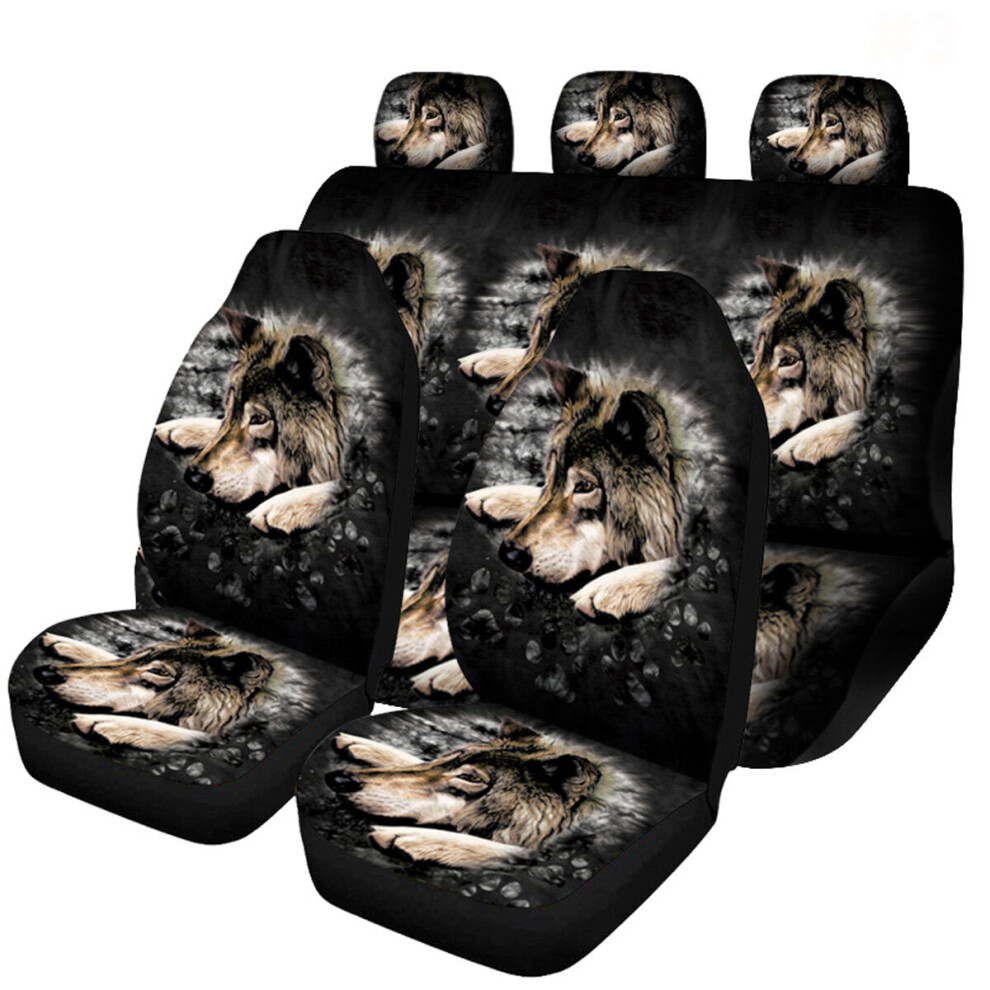 (#4) 7Pcs Wolf Print Car Auto Front Seat Cover Protector Universal Fit For Suv 1138392339725