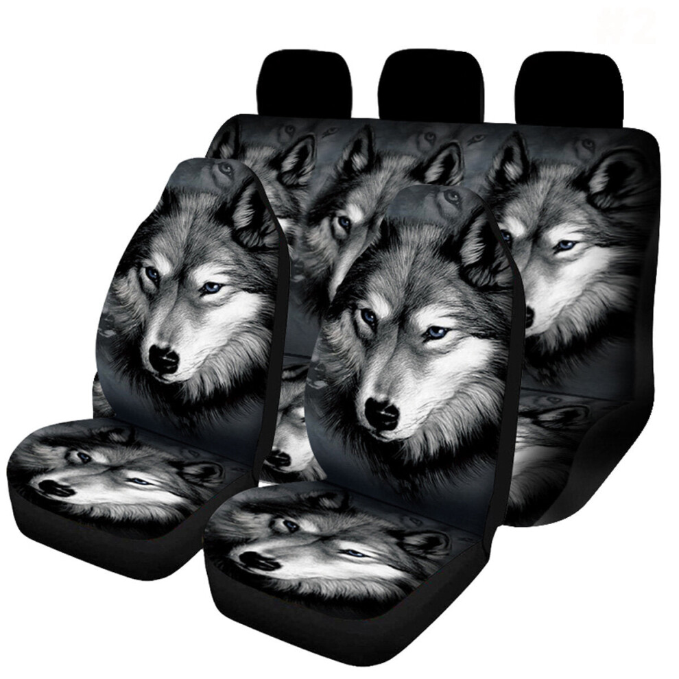 (#1) 7PCS Wolf Print Car Auto Front Seat Cover Protector Universal Fit For SUV