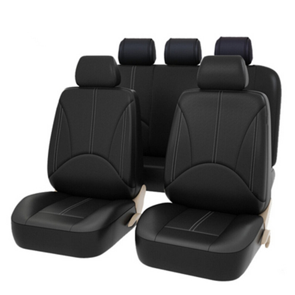 (Black) Bucket Seat Cover Set Front Rear Universal for Car Sedan Truck SUV PU Leather