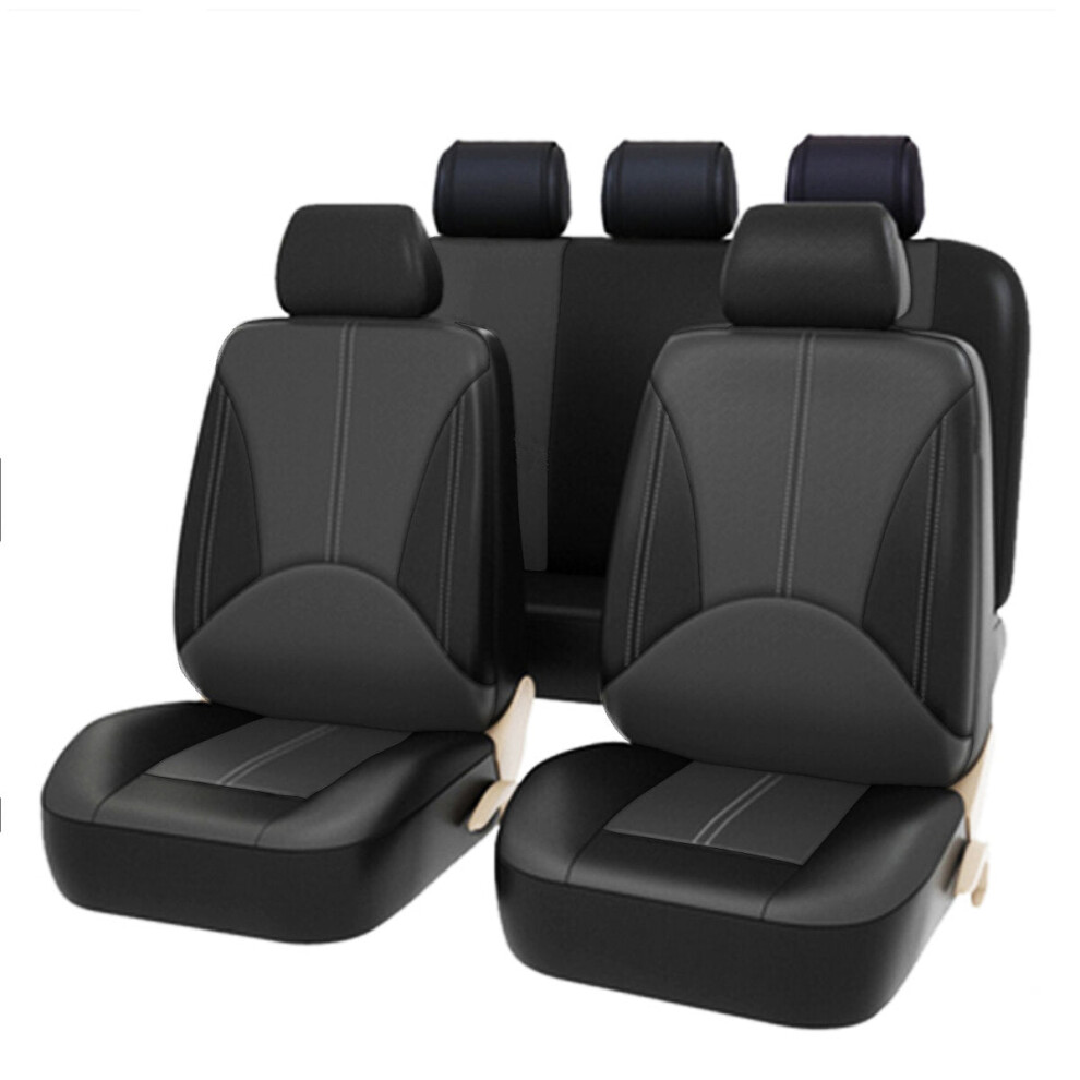 (Grey) Bucket Seat Cover Set Front Rear Universal for Car Sedan Truck SUV PU Leather