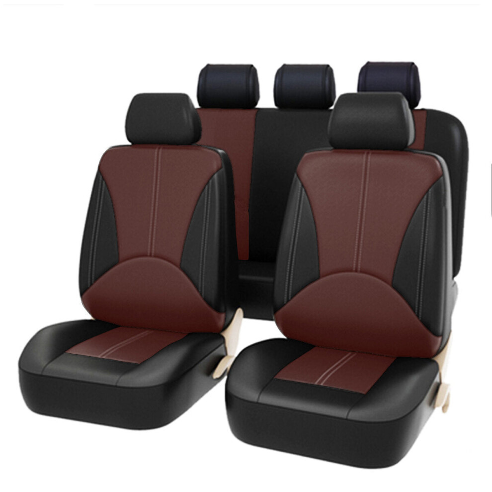 (Coffee) Bucket Seat Cover Set Front Rear Universal for Car Sedan Truck SUV PU Leather